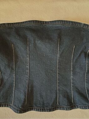 Kenneth Cole Denim Bustier Strapless Corset Top Size L Blue Back Zipper Smocked